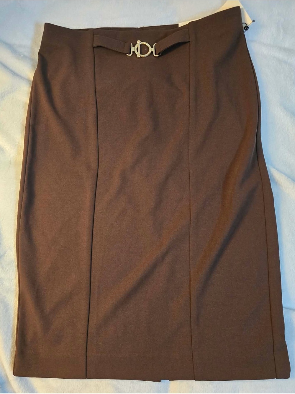 Anne Klein Chocolate Brown Ponte Pencil Skirt with Silver Buckle
